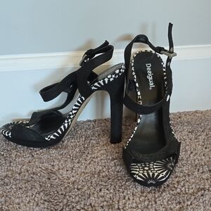 Desigual Black and White Women's Heels-38